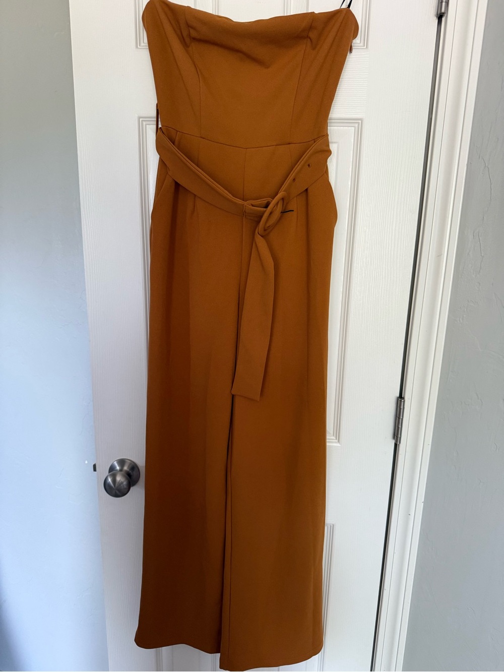 Strapless Wide-Leg Jumpsuit in Rust